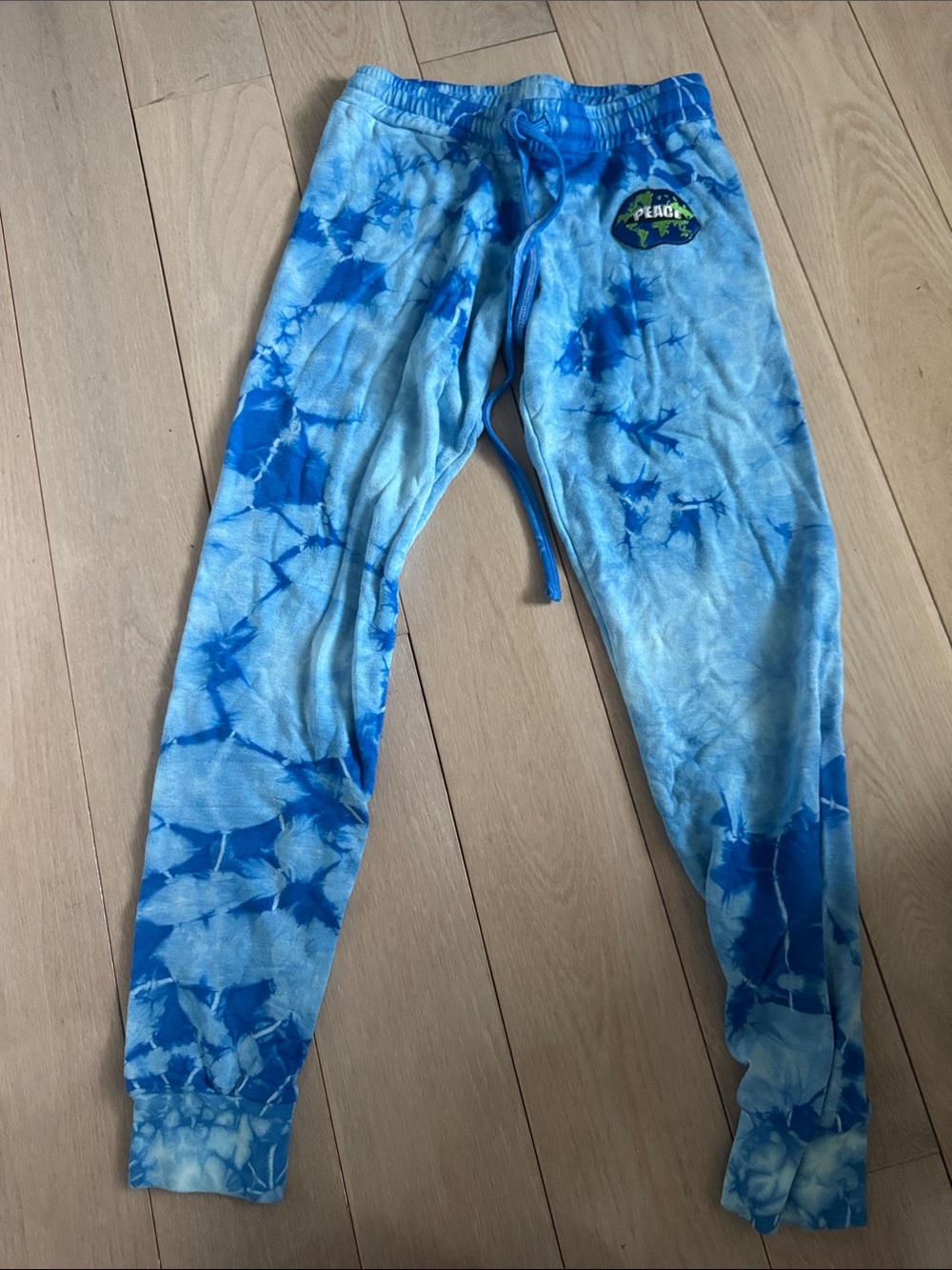 Lauren Moshi Blue Tie-Dye Jogger Pants with Peace Patch